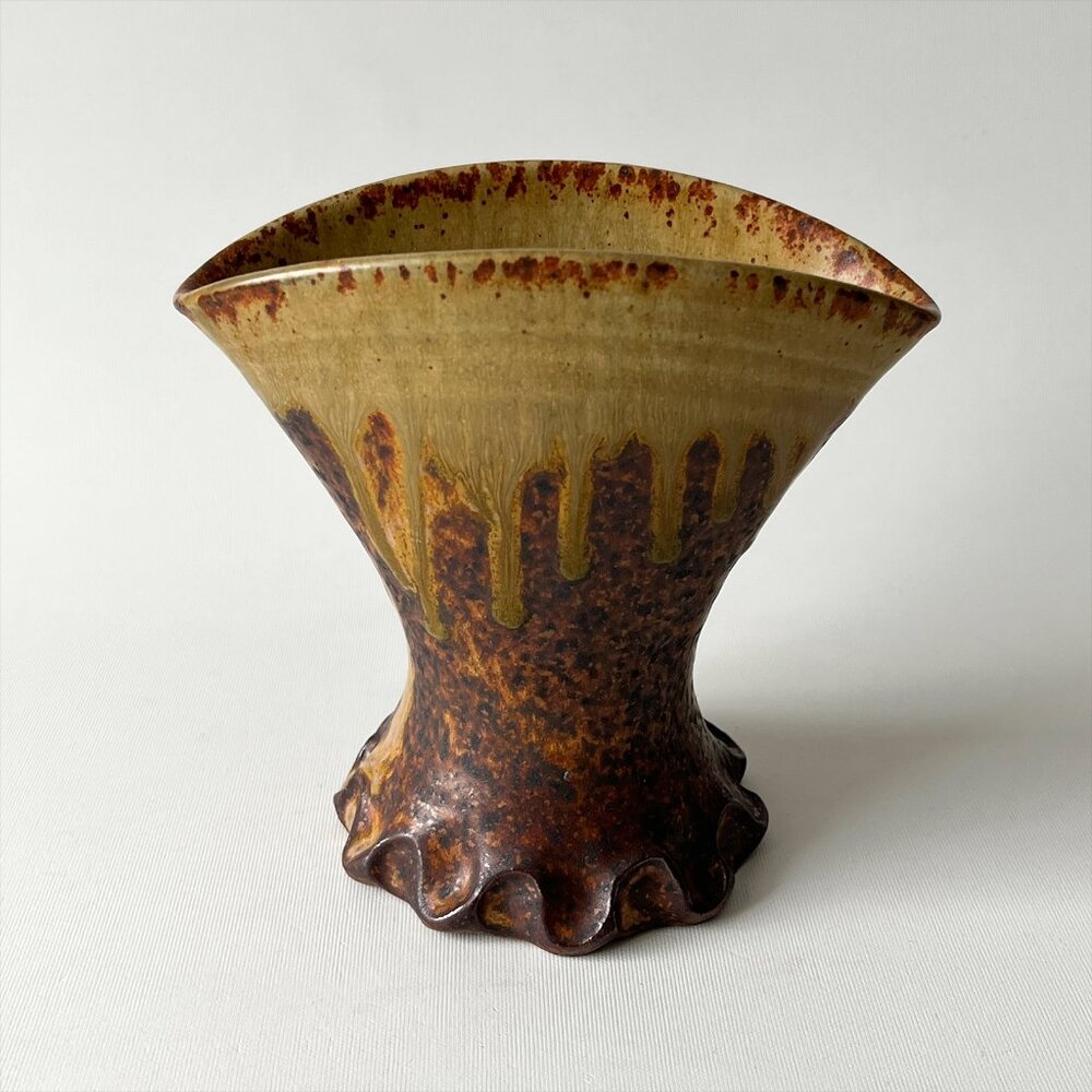 Vintage MCM Studio Art Pottery Vase RES Mark Rustic Earth Tone 5" Hand Made